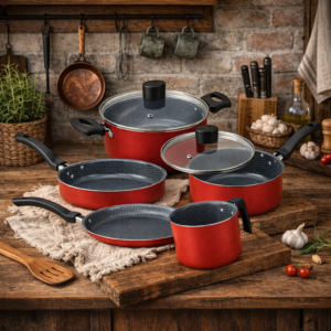 Jogo panelas enjoy  5 peças com tampa vidro vermelho - Imagem 3