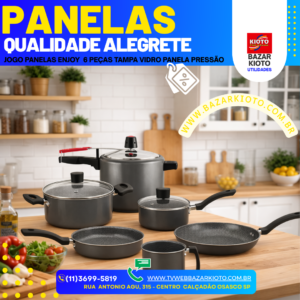 Jogo panelas enjoy  6 peças tampa vidro panela pressão - Imagem 3