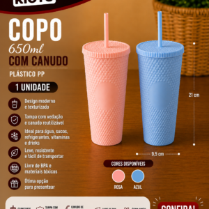 Copo 650ml Canudo Plastico Pp (1 Unidade)