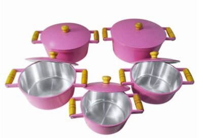 Jogo Cacarola Rosa Aluminio Grosso  com 5 peças