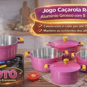 Jogo Cacarola Rosa Aluminio Grosso  com 5 peças