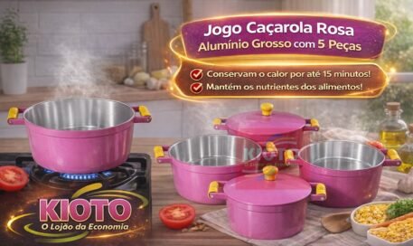 Jogo Cacarola Rosa Aluminio Grosso  com 5 peças