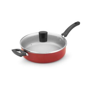 Frigideira enjoy reta c/ tampa vidro e alca antiaderente vermelho n24