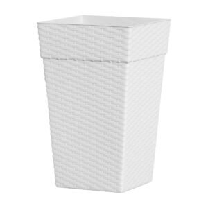 Vaso plástico Quadrado Coluna Rattan Pequeno branco 10 L