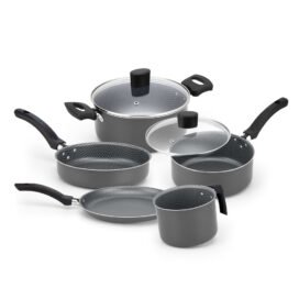 Jogo panelas basic 5 peças tampa vidro antiaderente cinza
