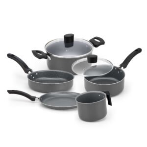 Jogo panelas basic 5 peças tampa vidro antiaderente cinza