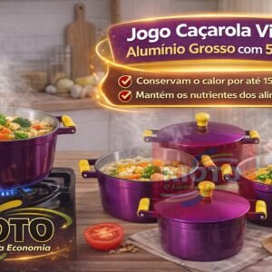 Jogo Cacarola Violeta Aluminio Grosso  com 5 peças