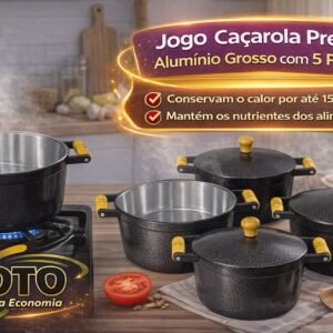 Jogo Cacarola Preto Craq Aluminio Grosso com 5 peças