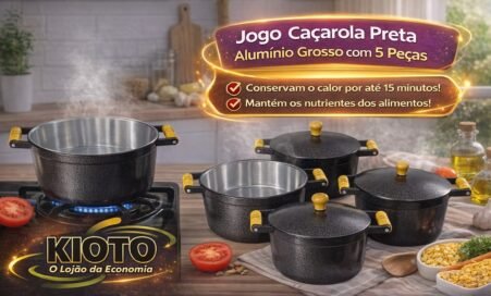 Jogo Cacarola Preto Craq Aluminio Grosso com 5 peças