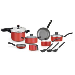 Conjunto Caçarola Enjoy 10 Pcs Com Panela  Pressão Fechamento Externo E Acessorios Vermelho