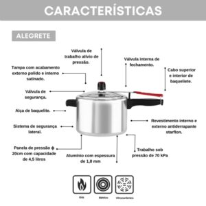 Panela pressao aluminio fechamento interno 4,5L