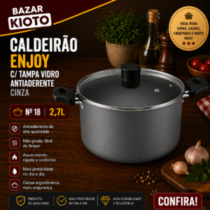 Caldeirao Enjoy com tampa Vidro Antiaderente Cinzanº 18 2,7l