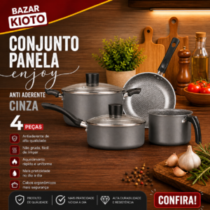 Conjunto panela enjoy anti aderente cinza com 4 peças
