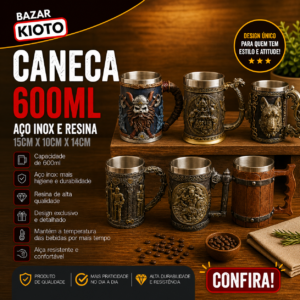 Caneca 600ml Aço Inox E Resina 15cm X 10cm X 14cm