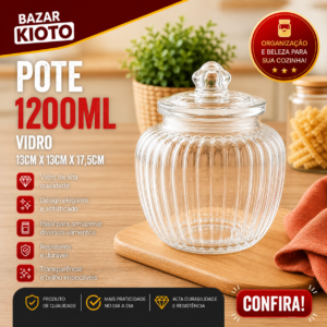 Pote 1200ml Vidro 13cm X 13cm X 17,5cm