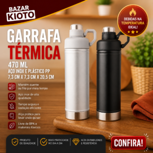 Garrafa Termica Aco Inox E Plastico Pp 7,3 Cm X 7,3 Cm X 20,5 Cm 470ml (unidade)