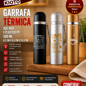Garrafa 420 Ml Termica Aço 6,4cm X 6,4cm X 24,5cm (unidade)