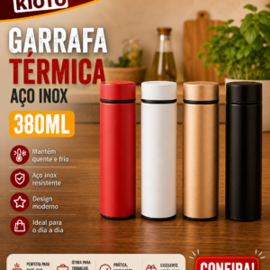 Garrafa 380 Ml Termica Aço Inox 6,5 Cm X 6,5 Cm X 24 Cm (unidade)