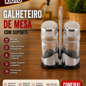 Porta Condimentos  Kit 2pcs Metal E Vidro 7,8cm X 3,8cm X 12cm  35ml