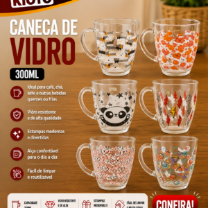 Caneca 350ml Vidro 10cm X 8,7cm (unidade)