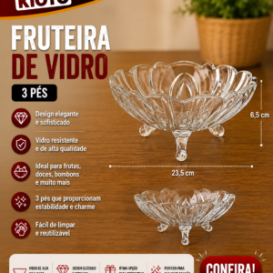 Fruteira Vidro 23cm X 23cm X 10cm