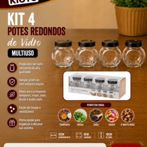 PORTA CONDIMENTOS 180ML KIT 4PCS VIDRO 7,5CM X 6CM X 8CM