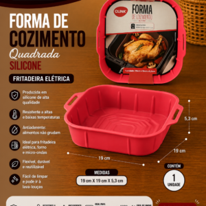 Forma cozimento quadrada fritadeira eletrica silicone 19 cm x 19 cm x 5,3 cm
