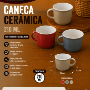 Caneca 210 ml ceramica 10 cm x 7,5 cm x 7,7 cm (unidade)
