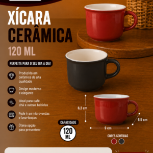 Xicara 120 ml ceramica 9 cm x 6,5 cm x 6,2 cm (unidade)