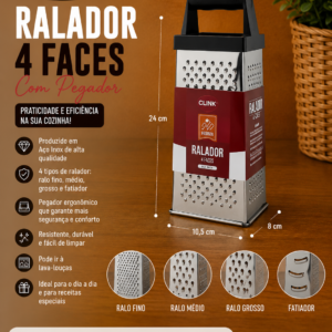 Ralador 4 faces pegador aco inox plastico 24 cm x 10,5 cm x 8 cm