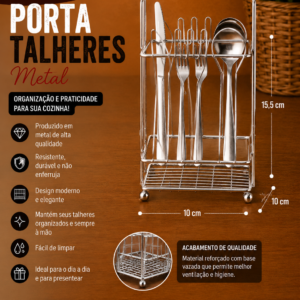 Porta talheres metal 10 cm x 10 cm x 15,5 cm