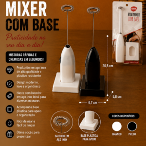 Mixer base plastico e aco inox 6,7 cm x 5,8 cm x 20,5 cm (unidade)