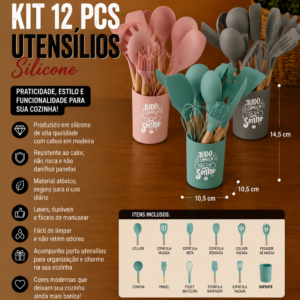 Kit 12 pcs utensilios silicone 10,5 cm x 10,5 cm x 14,5 cm (unidade)