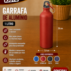 Garrafa 1l Aluminio 7,9cm X 7,9cm X 28cm