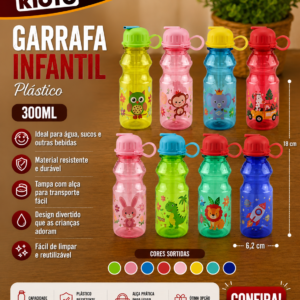 Garrafa 300ml Infantil Plastico 6,2cm X 6,2cm X 18cm (unidade)
