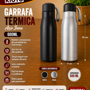 Garrafa Termica  Aco Inox 8 Cm X 11,5 Cm X 25 Cm  600ml (unidade)