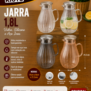 Jarra Vidro, Silicone E Aço Inox 14cm X 8cm X 21,5cm 1,8l (unidade)