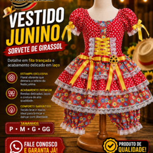 Vestido Junino Juvenil Sorvete De Girassol