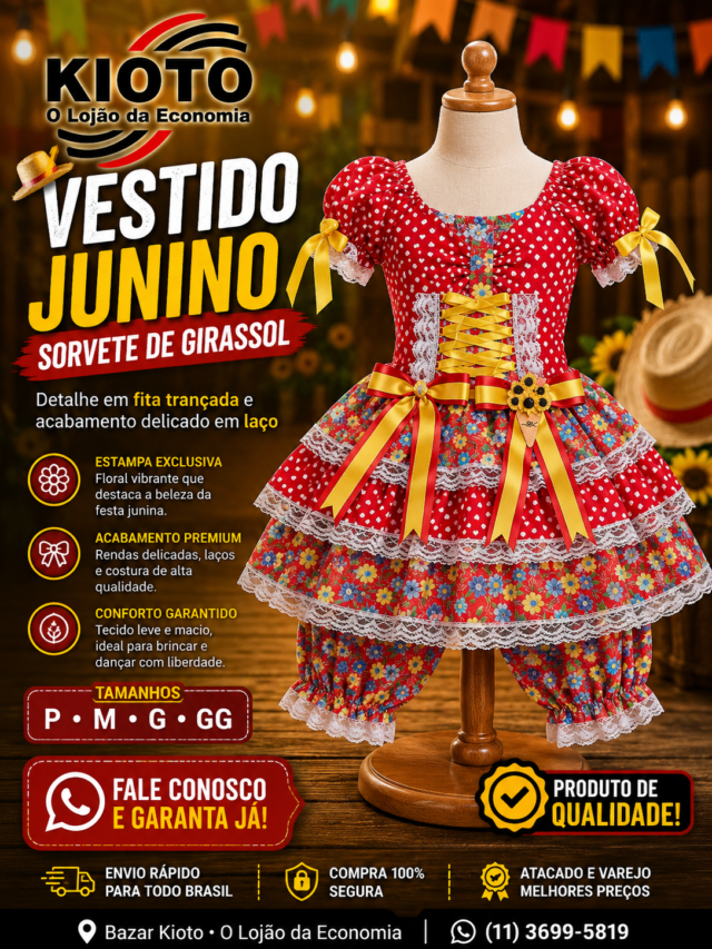 Vestido Junino Juvenil Sorvete De Girassol