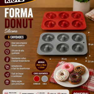 Forma donut silicone 26 cm x 18 cm x 3,5 cm (unidade)