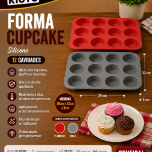 Forma cupcake silicone 29 cm x 22 cm x 3 cm (unidade)