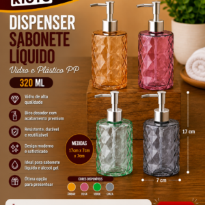 Dispenser sabonete liquido 320 ml vidro e plastico pp  (unidade)