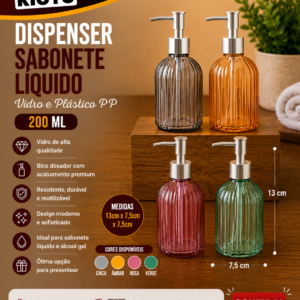 Dispenser sabonete liquido 200 ml vidro e plastico (unidade)