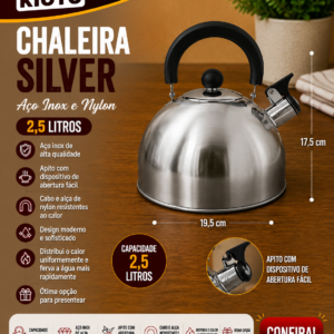 Chaleira silver 2,5 l aco inox e nylon (unidade)