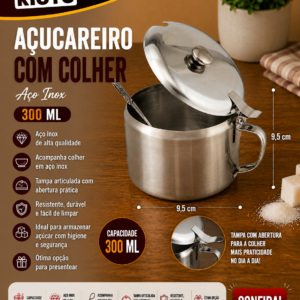 Acucareiro colher aco inox 300 ml