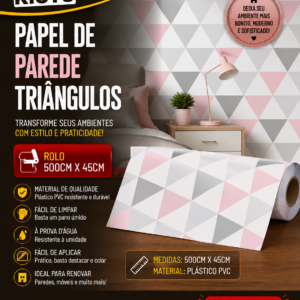 PAPEL DE PAREDE TRIANGULOS PLASTICO PVC 500CM X 45CM