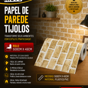 PAPEL DE PAREDE TIJOLOS PLASTICO PVC 500CM X 45CM