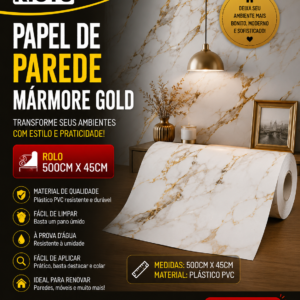 PAPEL DE PAREDE MARMORE GOLD PLASTICO PVC 500 CM X 45 CM