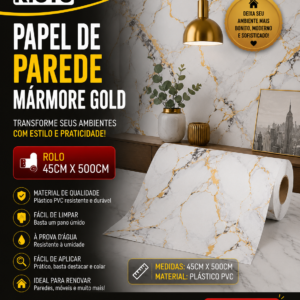 PAPEL DE PAREDE MARMORE GOLD PLASTICO PVC 45 CM X 500 CM