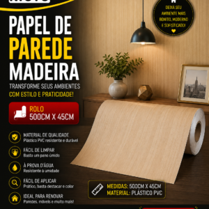 PAPEL DE PAREDE MADEIRA PLASTICO PVC 500CM X 45CM